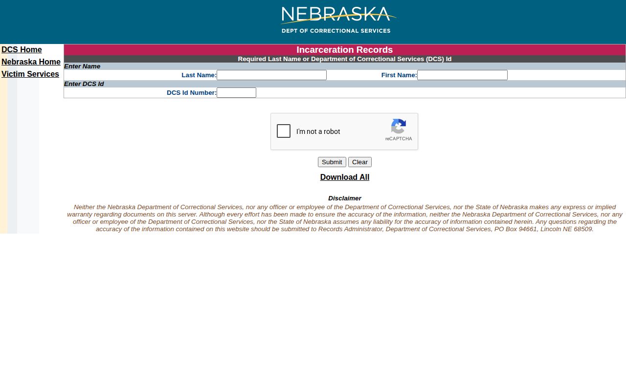 Nebraska Department of Correctional Services inmate search for Dixon County custody routing