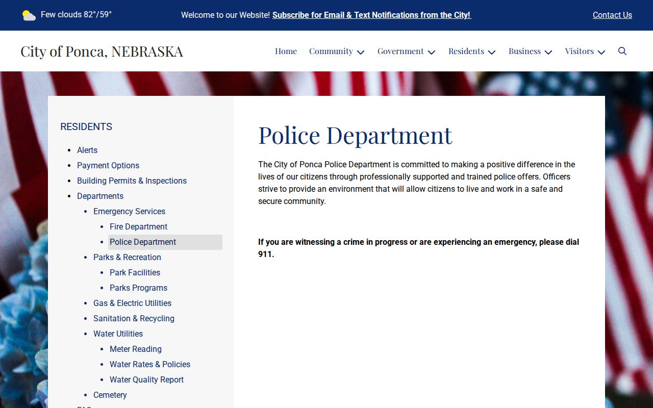 Ponca Police Department public-safety page for Dixon County arrest records